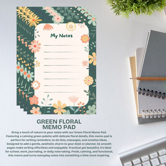 Green Floral Memo Pad