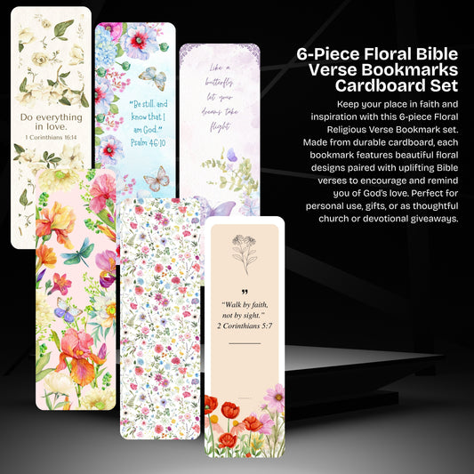 6-Piece Floral Bible Verse Bookmarks Cardboard Set
