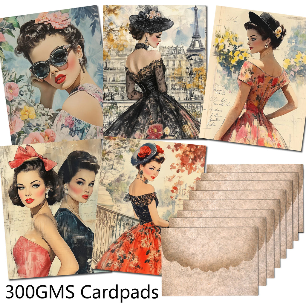 68pcs 80s Modern Girl Vintage Postcard Kit with Stickers & Envelopes