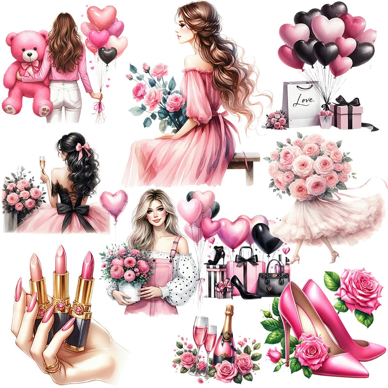 80s Modern Girl Postcard & Pink Fashion Sticker Set (84pcs)