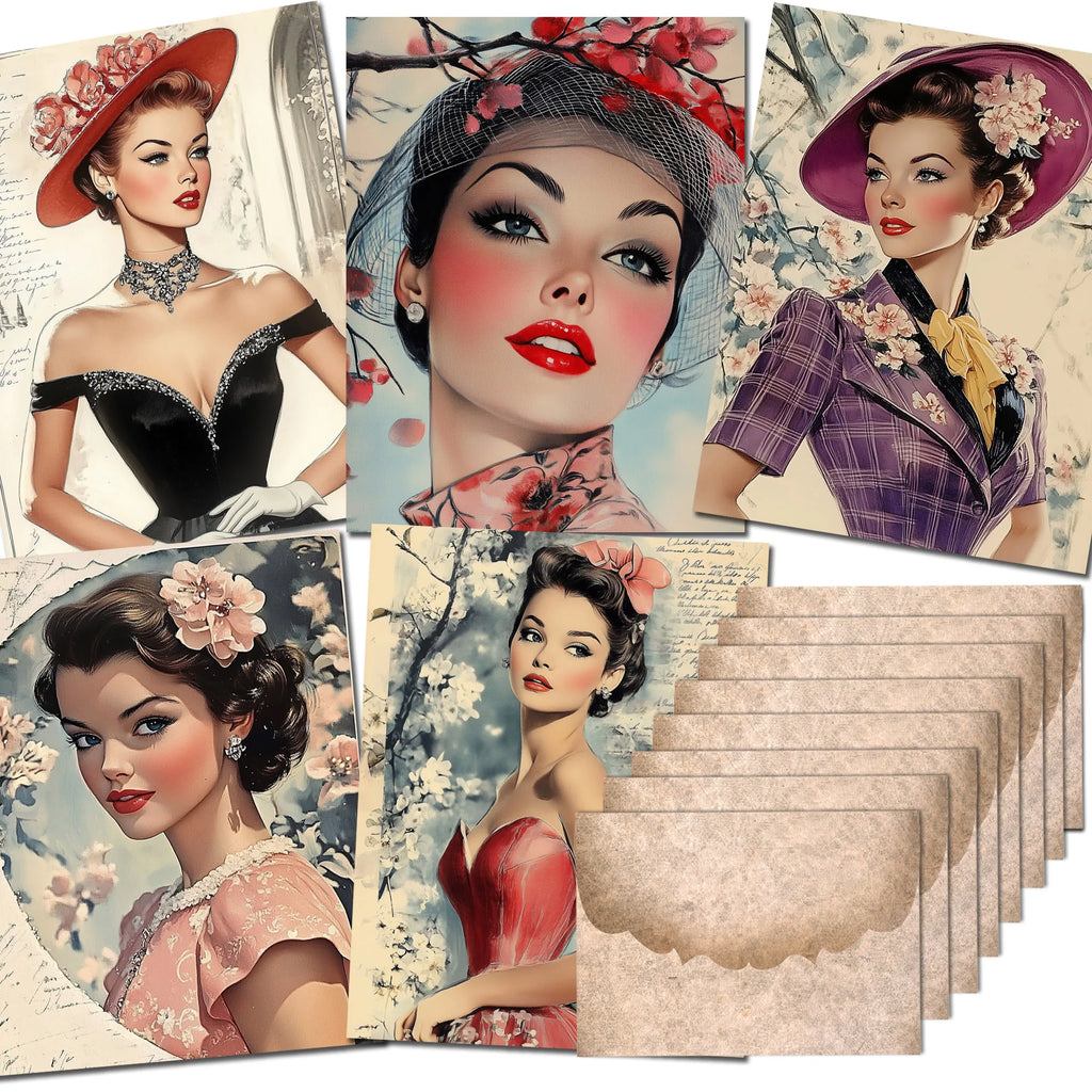 68pcs 80s Modern Girl Vintage Postcard Kit with Stickers & Envelopes