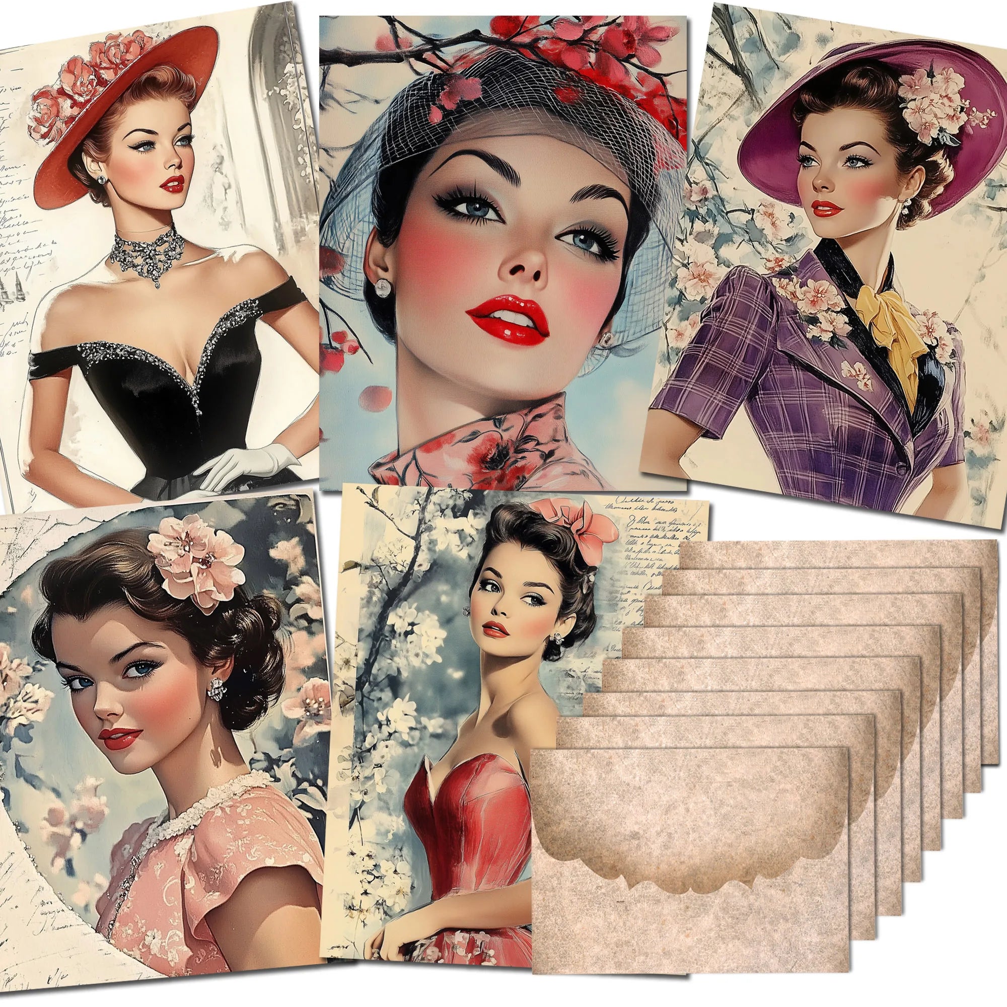 68pcs 80s Modern Girl Vintage Postcard Kit with Stickers & Envelopes