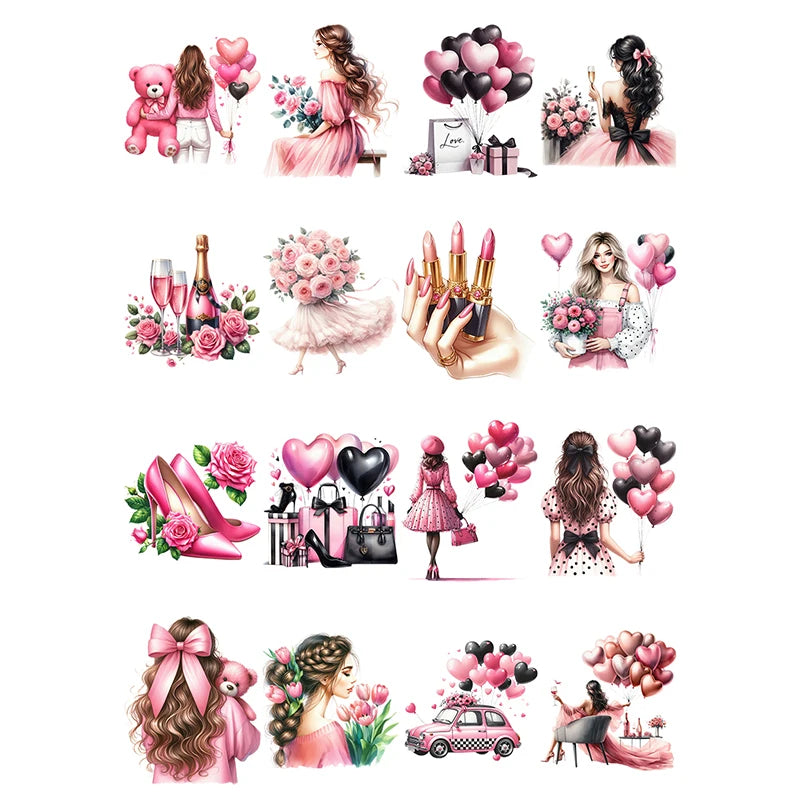 80s Modern Girl Postcard & Pink Fashion Sticker Set (84pcs)