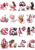 80s Modern Girl Postcard & Pink Fashion Sticker Set (84pcs)